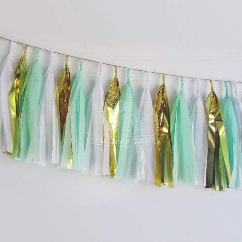 Mint White Paper Tassel Garland Decoration
